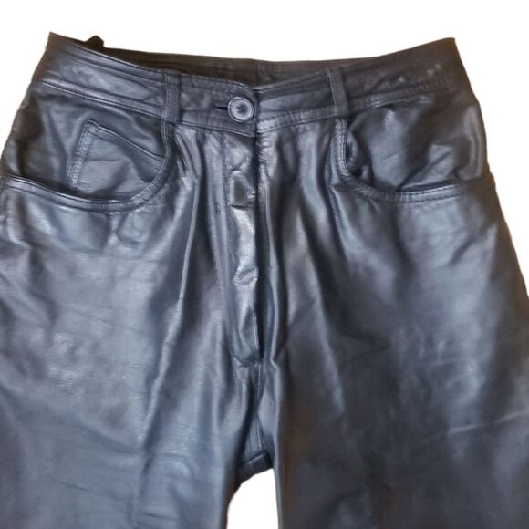 Vintage Bermans High Rise Leather Pants Womens Size 8 Black Minimalist 90s Rave - Picture 3 of 8